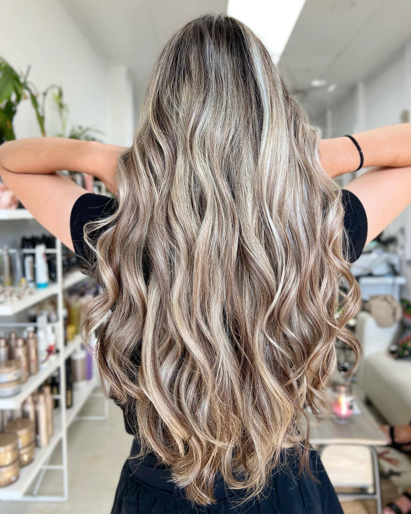 Silver pearl blonde balayage with ash dimension in Richmond Hill